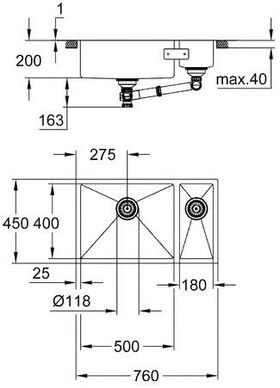 Grohe Edelstahlspüle K700U 760x450mm edelstahl