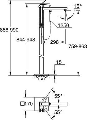 Grohe Einhand-Wannenbatterie EUROCUBE 1/2Zoll Bod. ha graph gebü