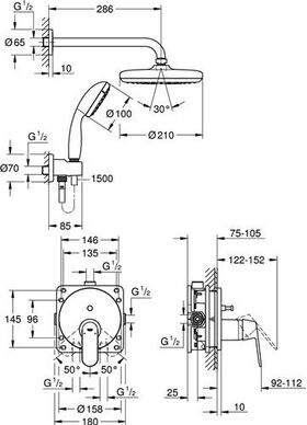 Grohe Duschsystem EUROSMART C m Brausegarnitur Kopfbrause chr