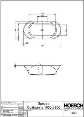 Hoesch Oval-Badewanne SPECTRA 1900x900x470mm we