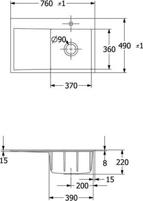 V&B Einbauspüle SUBWAY STYLE 45 Flat 780x510mm flächenb. B re m Exzent. ivory