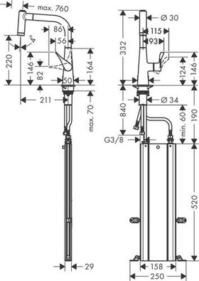 Einhebel-Küchenmischer Metris M71 ComfortZone 220, Eco, 2 jet, sBox chrom