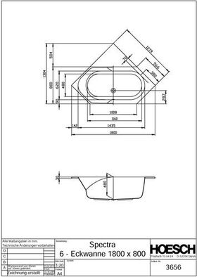 Hoesch 6-Eck-Badewanne SPECTRA 1800x800x480mm we