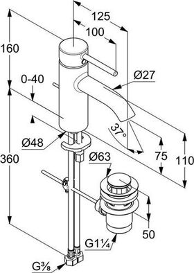 Kludi Waschtisch-Einhandmischer BOZZ EcoPlus, mit Ablaufgarnitur, 75mm chrom