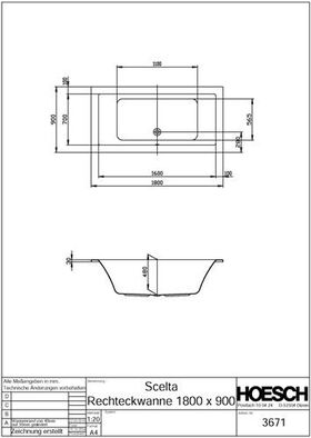 Hoesch Badewanne SCELTA 1800x900x480mm we