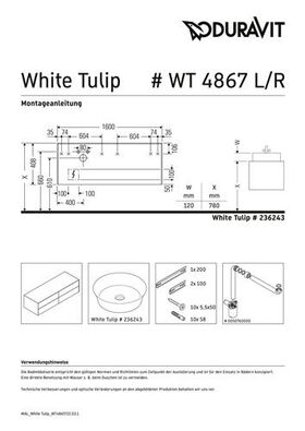 Duravit Waschtischunterbau WHITE TULIP 1600x408x550mm we hgl ES NB beidseitig