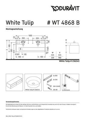 Duravit Waschtischunterbau WHITE TULIP 1600x408x550mm we hgl ES Nussbaum links