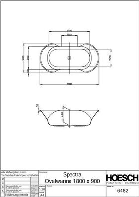 Hoesch Oval-Badewanne SPECTRA 1800x900x470mm we