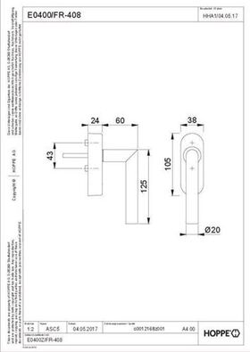 Fenstergriff Ams.E0400/FR-408 VA ma 20-30mm eFenstergriff HOPPE - VPE: 10