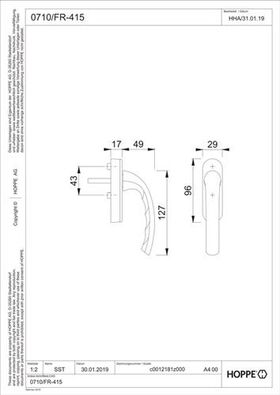 Fenstergriff Tôkyô 0710/FR-415 Alu.F9016/verkehrsweiß 32-42mm eFenstergriff HOPP