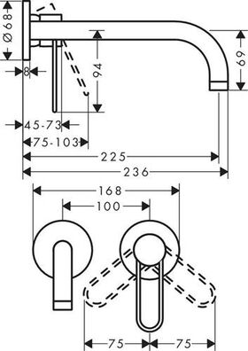 Einhebel-Waschtischmischer AXOR UNO 225 UP Bügelg Wd-mon stainless steel optic