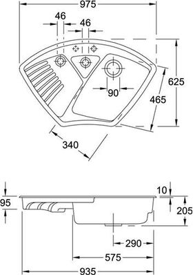 V&B Eckspüle ARENA ECK 975x625mm Handbet. chrit