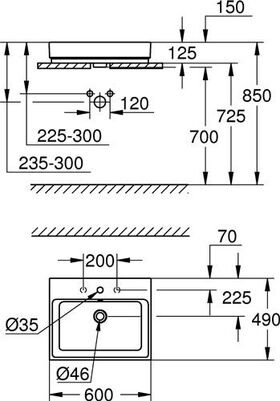 GROHE Aufsatzwaschtisch Cube Keramik 1 HL m ÜL 600x490mm PureGuard/awe