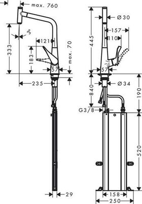 Einhebel-Küchenmischer Metris Select M71 ComfortZone 320, Eco, 1 jet, sBox chrom