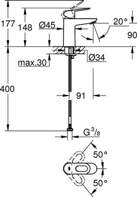 GROHE Einhand-Waschtischbatterie BauLoop 1/2Zoll S-Size glatter Körper chr