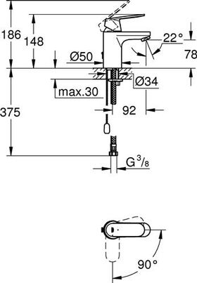 Grohe EH-WTbatt EUROSMART C 1/2Zoll versenkbare Kette chr