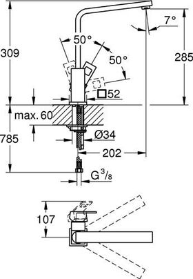 GROHE Einhand-Spültischbatterie Eurocube 1/2Zoll ho Ala su-st