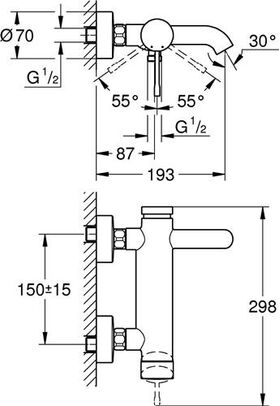 Grohe Einhand-Wannenbatterie ESSENCE DN 15 Wd-Mont chr