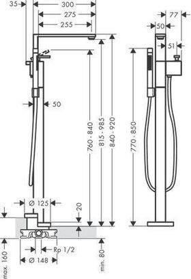 Fertigmontageset AXOR EDGE für Wannenmischer, bodenstehend chrom