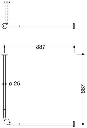 Hewi Vorhangstange schwarz tiefmatt 887x887mm, 18 Ringe