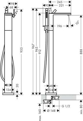 Einhebel-Wannenmischer AXOR MYEDITION bodenstehend, ohne Platte brushed nickel