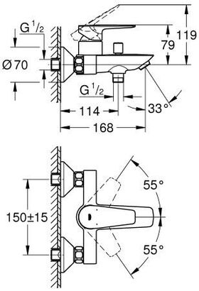 Grohe Einhand-Wannenbatterie BAUEDGE 1/2Zoll chr