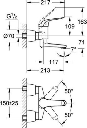 Grohe EH-WTbatt EUROECO SPECIAL 1/2Zoll Ausl 214mm absp. S-Anschlüsse chr