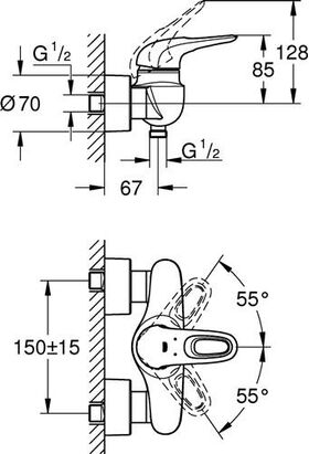 GROHE Einhand-Brausebatterie Eurostyle 1/2Zoll chr