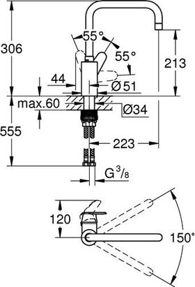 Grohe EH-Spültischbatterie EURODISC C 1/2Zoll ho Ala chr