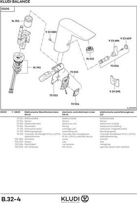 Kludi Waschtischarmatur BALANCE E DN 15 elektr 6 V Lithium Batterie chr