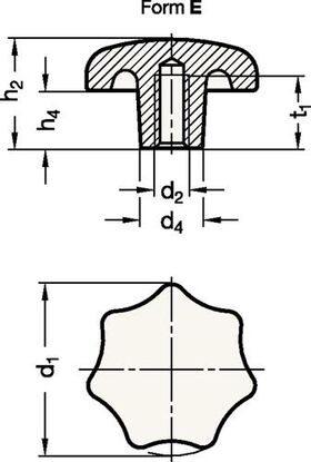 Sterngriff DIN 6336 m.Gewindebuchse Ku.d1 63mm d2 M 12mm - VPE: 10