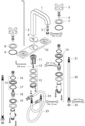 3-L Waschtischarmatur 170 AXOR CITTERIO DN 15 m Kreuzgr u Pl m Ala 140mm bru bro