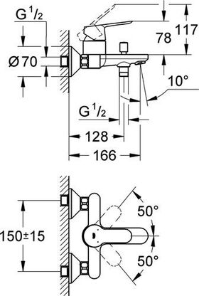 GROHE Einhand-Wannenbatterie BauEdge 1/2Zoll chr