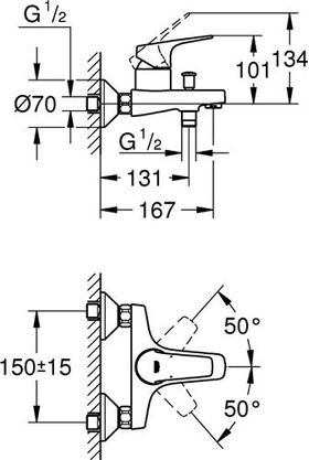 Grohe Einhand-Wannenbatterie BAUFLOW 1/2Zoll chr