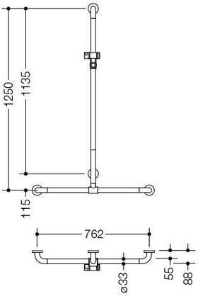 Hewi Duschhandlauf SERIE 801 se 1250mm waagerecht 762mm signalweiß