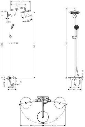 HG Showerpipe CROMA 220 AIR 1jet DN 15, für Wanne chrom