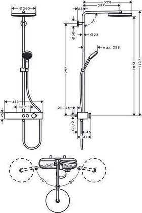 HG Showerpipe 260 1jet PULSIFY mit Brausethermostat chrom