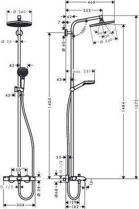 HG Showerpipe CROMETTA S 240 1JET DN 15, für Wanne chrom