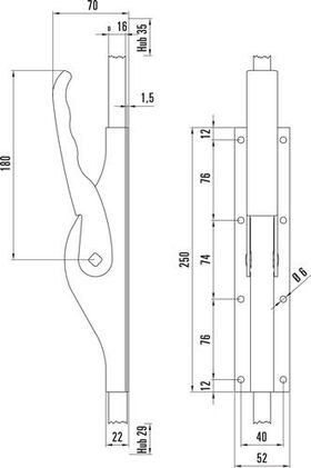 Tortreibriegel PLANO 16mm Schlaufenanzahl 4 STA hell verz.DENI