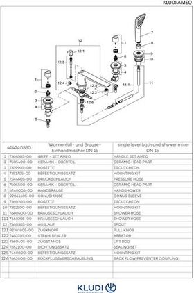 Kludi WF und Brause-Einhandmischer AMEO DN 15 Monogriff chr