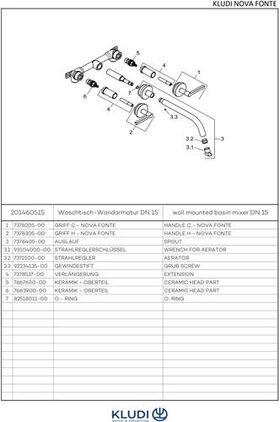 Kludi WT-Wandarm NOVA FONTE PURISTIC Dreiloch, DN 15 chrom