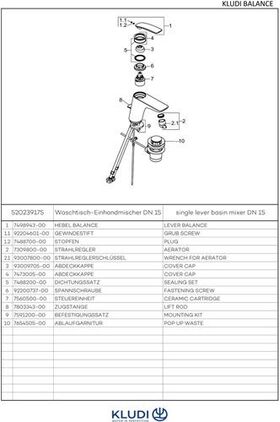 Kludi Waschtisch-Einhandmischer BALANCE DN 15 Ablaufgarnitur G 1 1/4Zoll we/chr