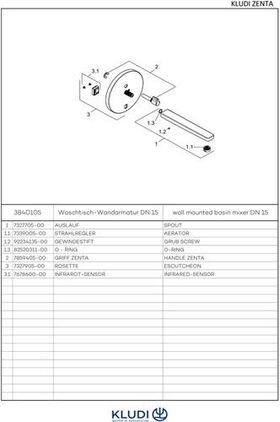 Kludi Waschtischarmatur ZENTA E DN 15 el. 6 V Lithium Bat Ausl. 240mm ch