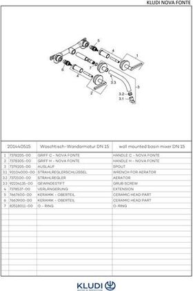 Kludi WT-Wandarm NOVA FONTE PURISTIC Dreiloch DN 15 chr