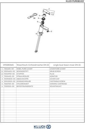 Kludi Waschtisch-EHM PURE&EASY 70 DN 15 ohne Ablaufgarnitur chr