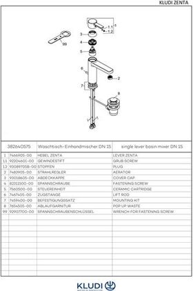 Kludi Waschtisch-EHM ZENTA XXL DN 15 Ablaufgarnitur G 1 1/4Zoll chr