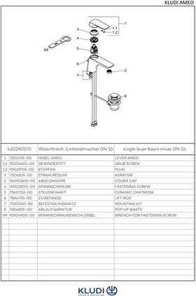 Kludi Waschtisch-Einhandmischer AMEO DN 15 Ablaufgarnitur G 1 1/4Zoll chr