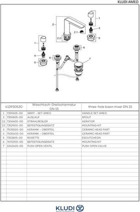 Kludi Waschtisch-Dreilocharmatur AMEO DN 15 m Monogriffen chr