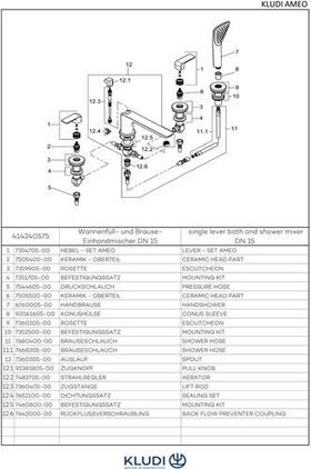 Kludi WF und Brause-Einhandmischer AMEO DN 15 Zungengriff chr