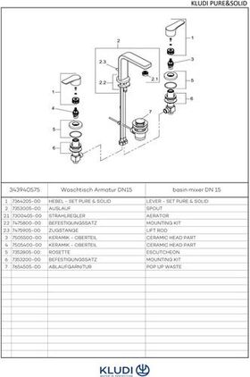 Kludi Waschtischarmatur PURE&SOLID DN 15 Ablaufgarnitur G 1 1/4Zoll chr